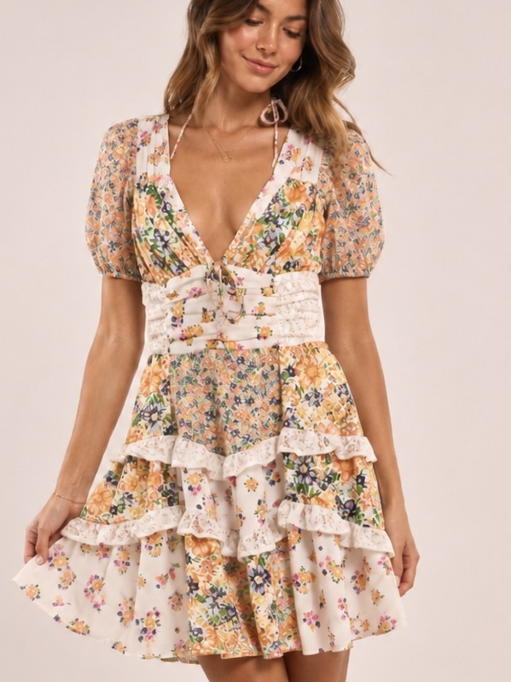 Altar'd State Floral Patchwork Lace Mini Dress Size XS